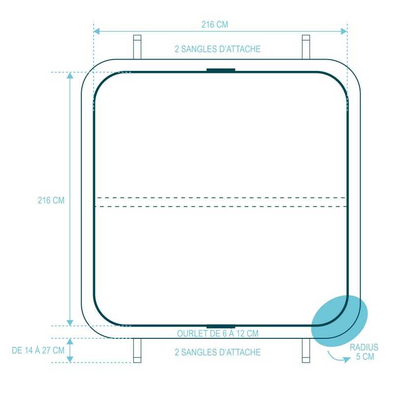 Couverture seule pour spa 216 x 216 cm Rayon 5 cm