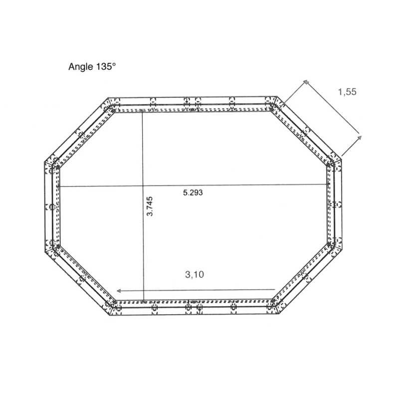 Liner 70/100 Longitudinal angle 135° 5,30 x 3,70 x 1,26 m cote intérieur Waterclip | Avospas