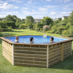 Piscine en bois hexagonale longitudinale 120° hors sol Water'clip SABTANG | 510 X 320 X 129 CM | Piscines Water'clip | Avospas